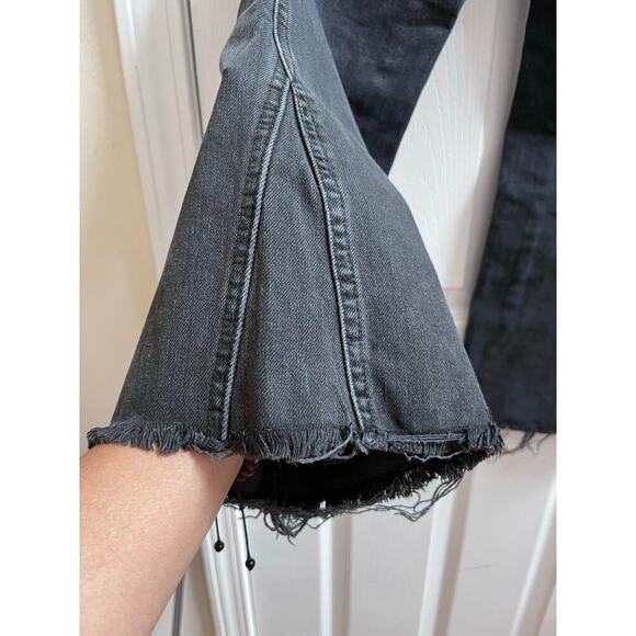 Free People Rita Size 31R Black Wash Raw Hem Flare Crop Jean 25 Inch Inseam - Picture 7 of 12